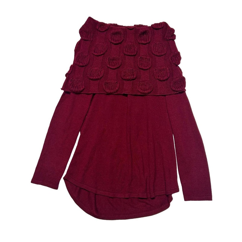Y2K Red On/Off Shoulder Knitted Large Collar Sweater Size S